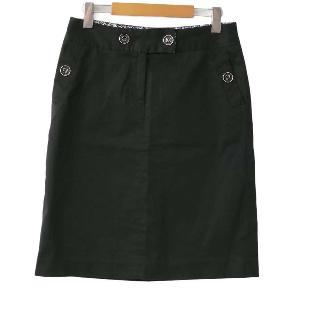 Black Pencil A-Line Cotton Blend Midi Career Skirt